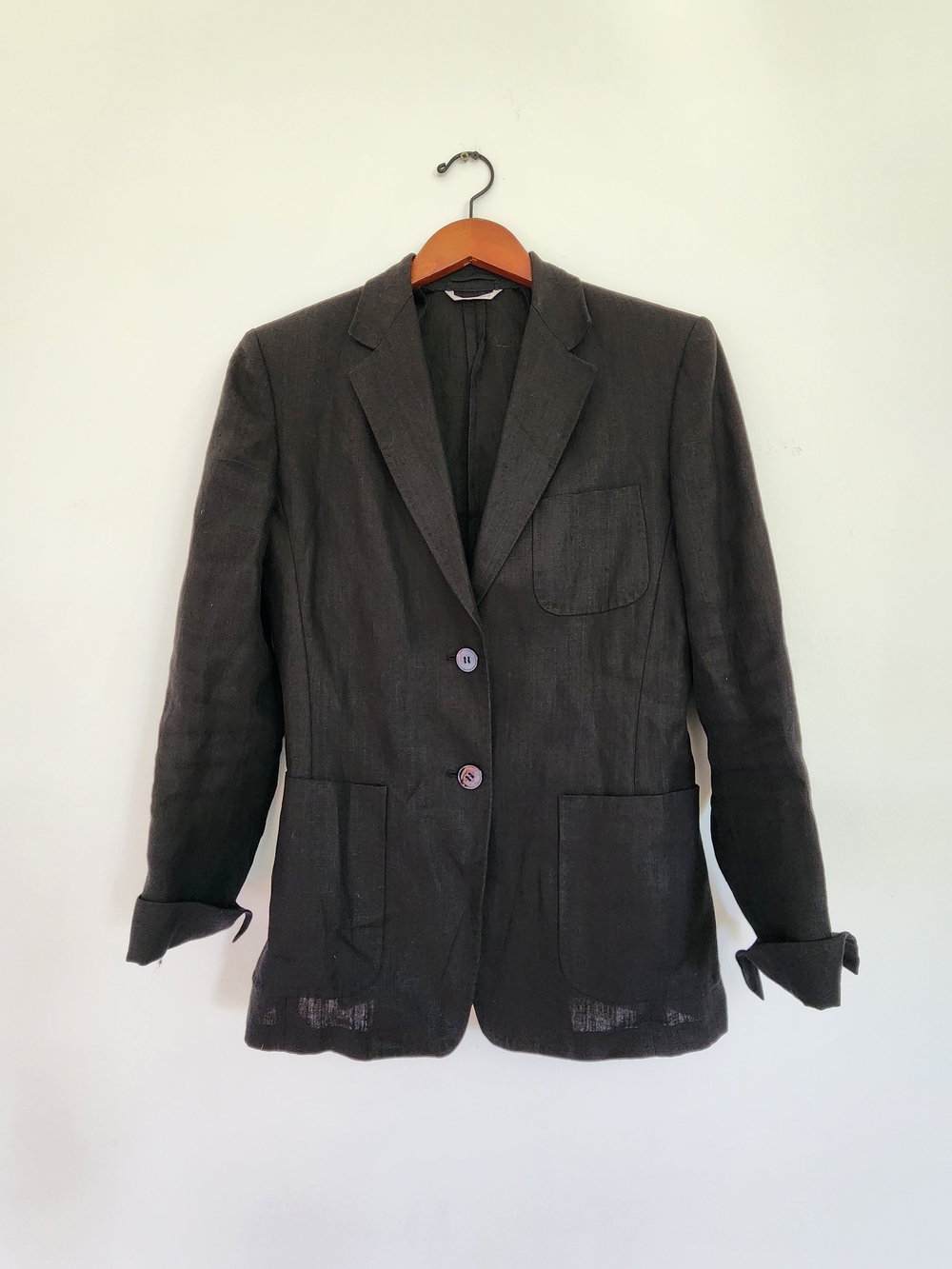 Vintage MaxMara Classic Black Women’s Linen Blazer - Size 8 - Made In Italy